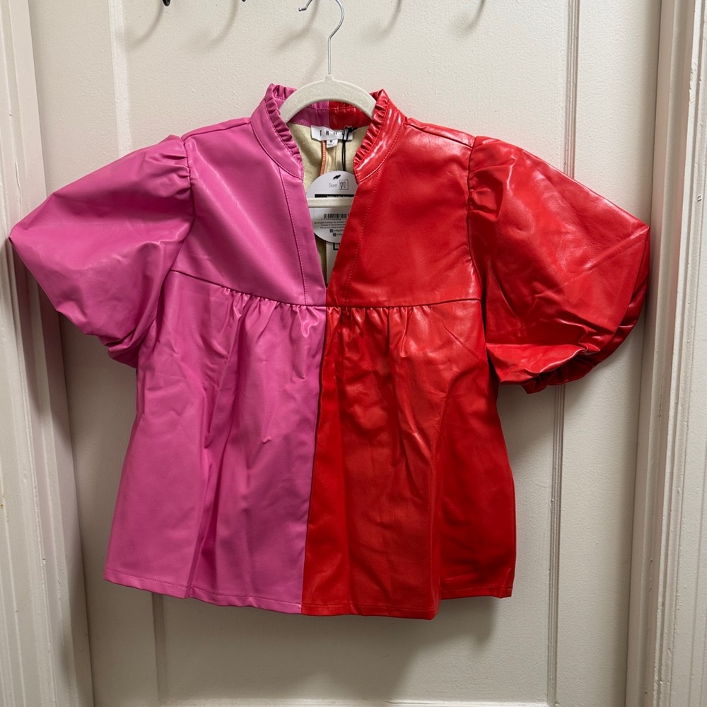 THML Pink and Red Leather Top